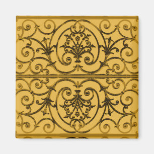 Íman Preto e teste padrão do scrollwork do ouro