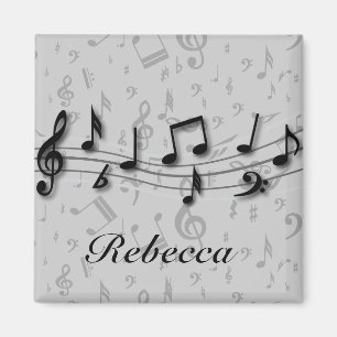 Íman Preto personalizado e notas musicais cinzentas