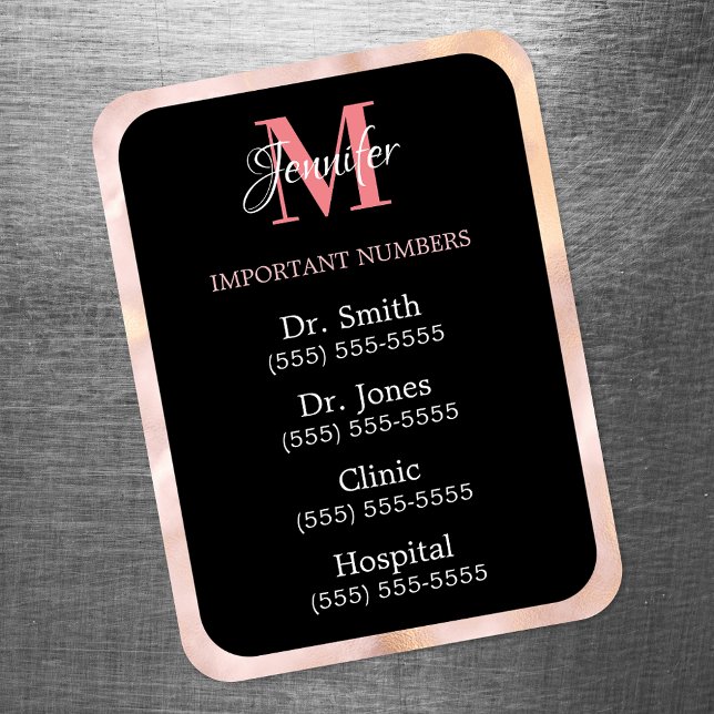 Íman Preto Rosa e Branco Números Importantes Monogramad (Criador carregado)