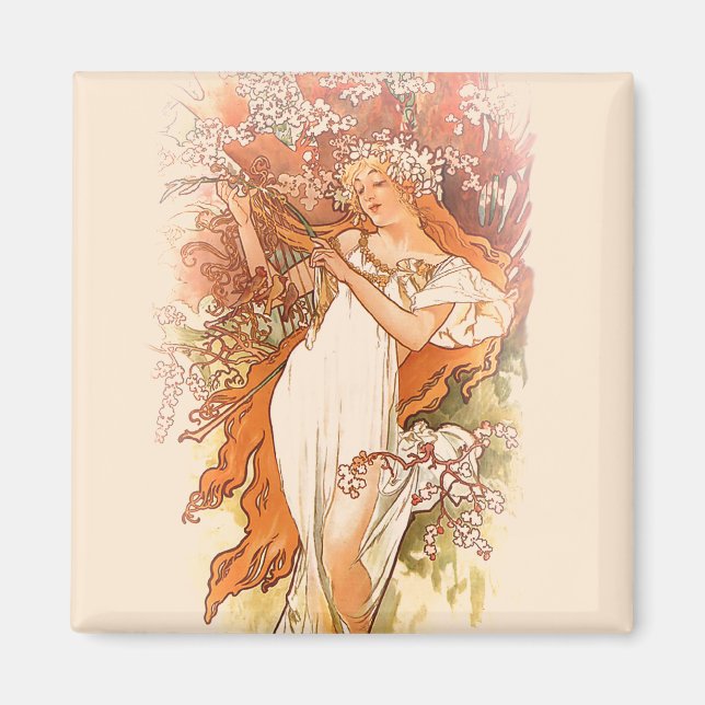 Íman Primavera - Alphonse Mucha Art Nouveau (Frente)