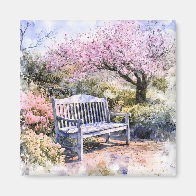Íman Primavera Blossom Bench Watercolor (Frente)