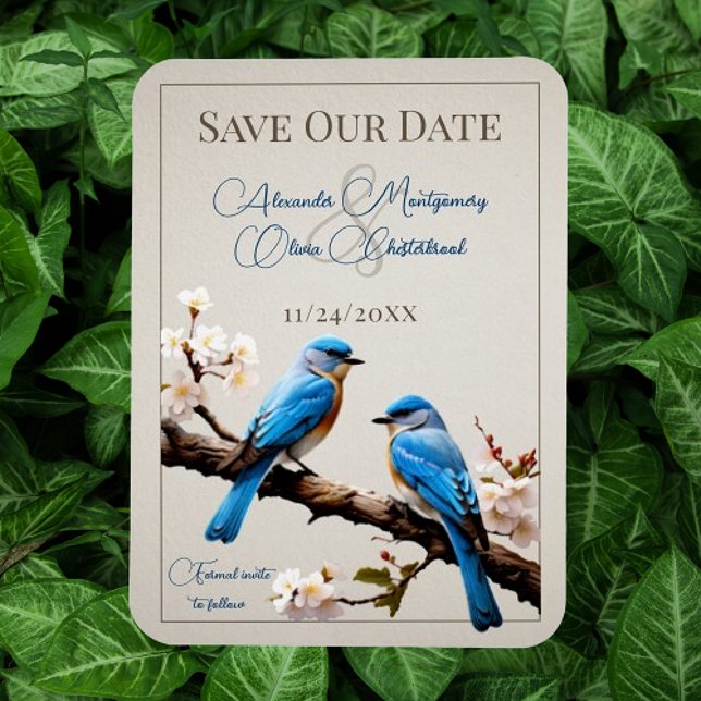 Íman Primavera Bluebird Salve a Data (Spring Bluebirds Save the Date Magnet)