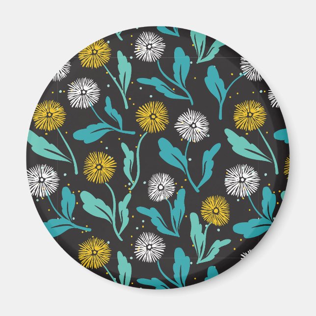 Íman Primavera Dandelion Flores e Folhas Design (Frente)