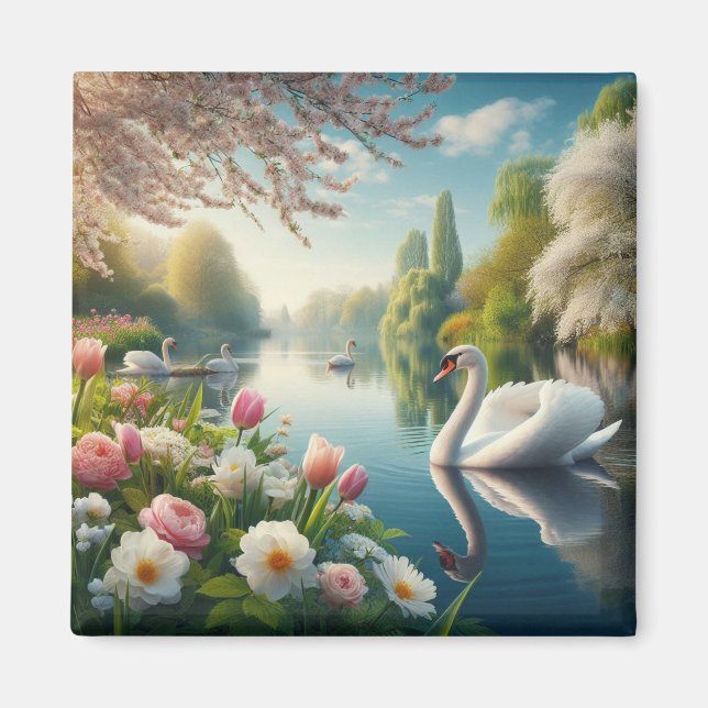 Íman Primavera do lago de swan floral (Frente)