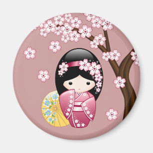 Íman Primavera Kokeshi Doll - Bonito Geisha Japonês a 