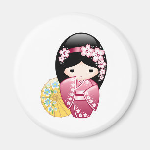 Íman Primavera Kokeshi Doll - Garota Geisha Japonesa Bo