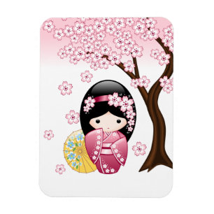 Íman Primavera Kokeshi Doll - Garota japonesa giratóri
