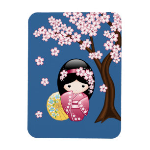 Íman Primavera Kokeshi Doll - Gisha japonesa giro em az