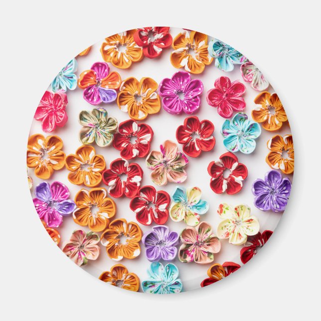 Íman Primavera tecido com costura manual Flores multico (Frente)