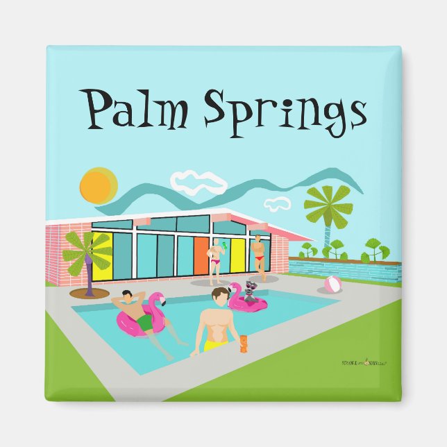 Íman Primaveras de Palm Parte Piscina Flamingo Retro-Ga (Frente)