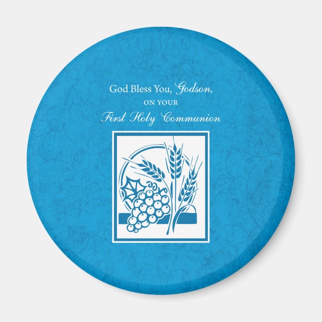 Íman Primeira Comunhão do Afilhado, Trigo, Uvas Azul (Frente)