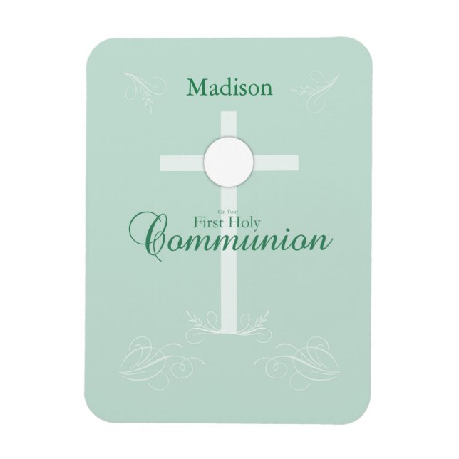 Íman Primeira Comunhão Sagrada, Script em Verde Suave (Vertical)