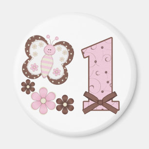Íman Primeiro Aniversário da Borboleta Rosa
