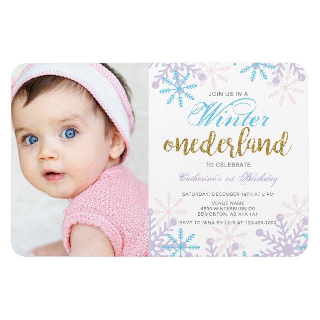 Íman Primeiro aniversario de Winter Onederland com neve (Horizontal)