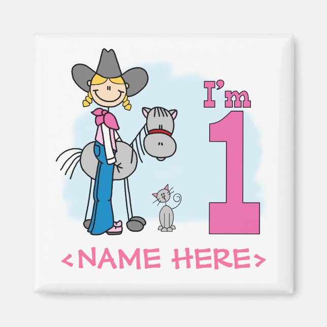 Íman Primeiro aniversario Stick Cowgirl (Frente)