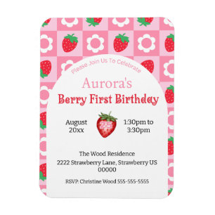 Íman Primeiro Convite de aniversário de Berry Rosa e Ve