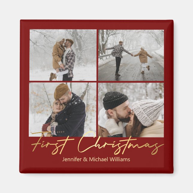 Íman primeiro natal, 4 fotos colagem ouro casamento ver (Frente)