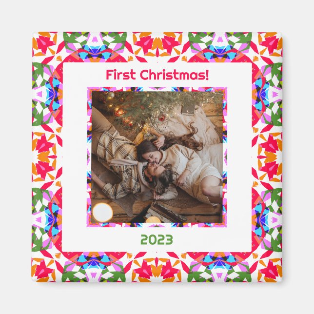 Íman Primeiro Natal com Foto Personalizada Recém-Casado (Frente)