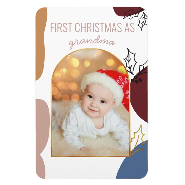 Íman Primeiro Natal como | Foto em Arco de Ouro com Fol (Vertical)