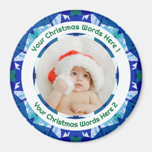 Íman Primeiro Natal do Bebê Presente de Foto Azul Verde