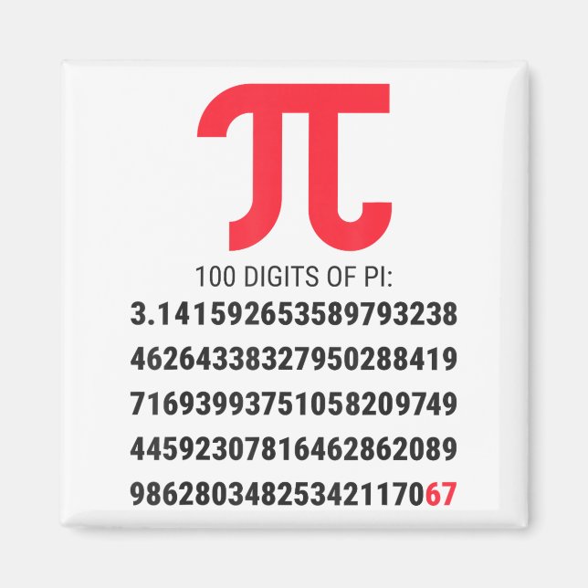 Íman Primeiros 100 Dígitos De Pi 67 Nerds Geeks Profess (Frente)