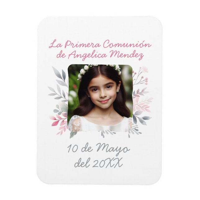 Íman Primera Comunitat con Foto y Flores Espanhol (Vertical)