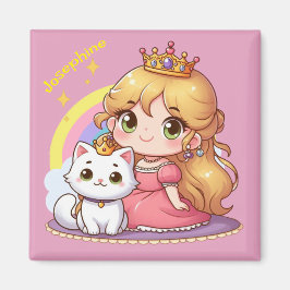 Íman Princesa Cuta Personalizável com Gato Branco