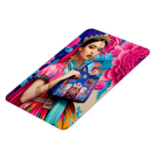 Íman Princesa de moda floral com bolsa