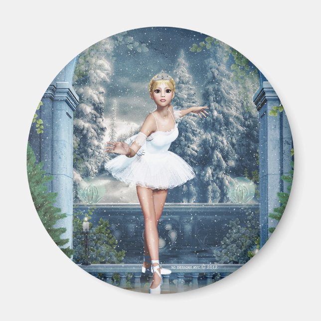 Íman Princesa de Neve Ballerina Round Magnet (Frente)