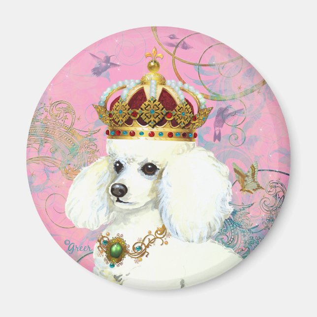Íman Princesa de Poodle Branca com Aves Marinhas (Frente)