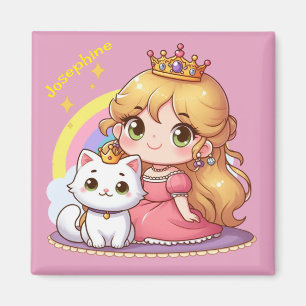 Íman Princesa fofa personalizável com gato branco