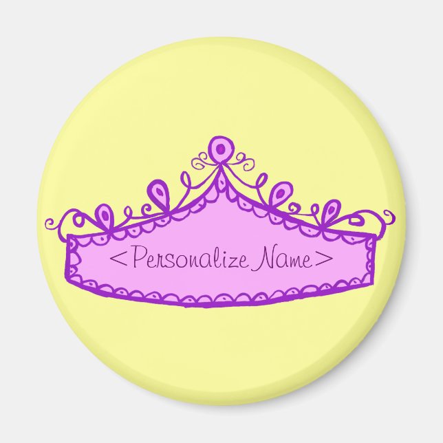 Íman Princesa Tiara, Rosa, Coroa Com Nome Personalizado (Frente)