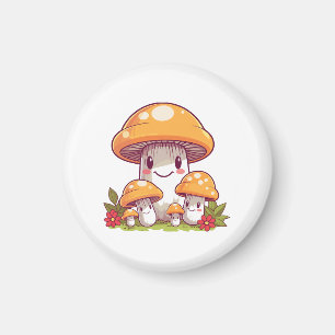 Íman Procurando cogumelos, estilo kawaii feliz