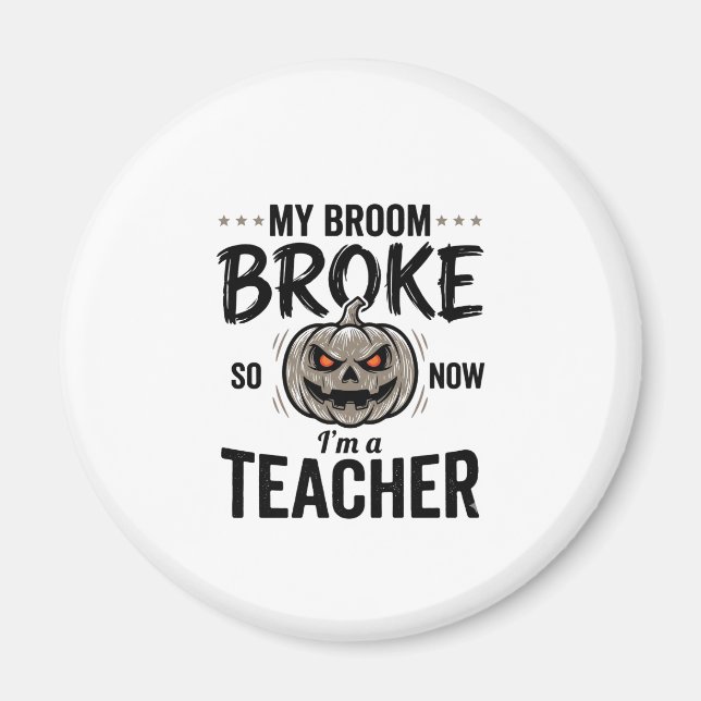 Íman Professor de Halloween Vassoura Quebrou Abóbora Vi (Frente)