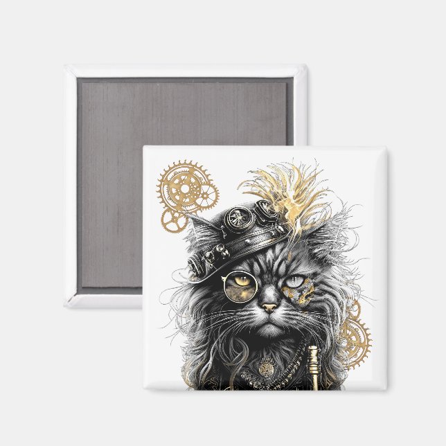 Íman Professor Sprocket-Paws  O Gato Steampunk Funky  (Front/Back)