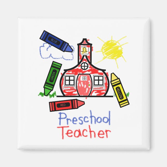 Íman Professora da pré-escola Magnet - Escola e Crayons (Frente)