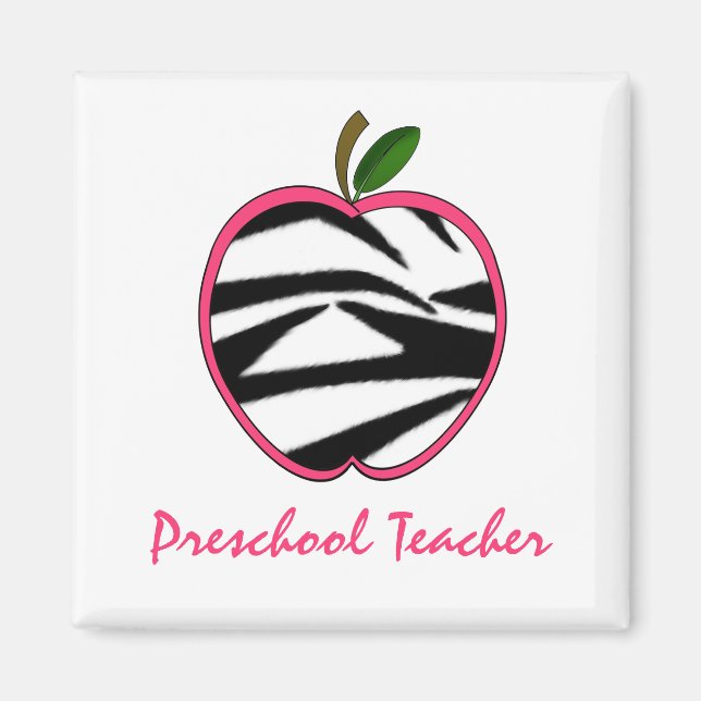 Íman Professora da pré-escola Zebra Print Apple (Frente)