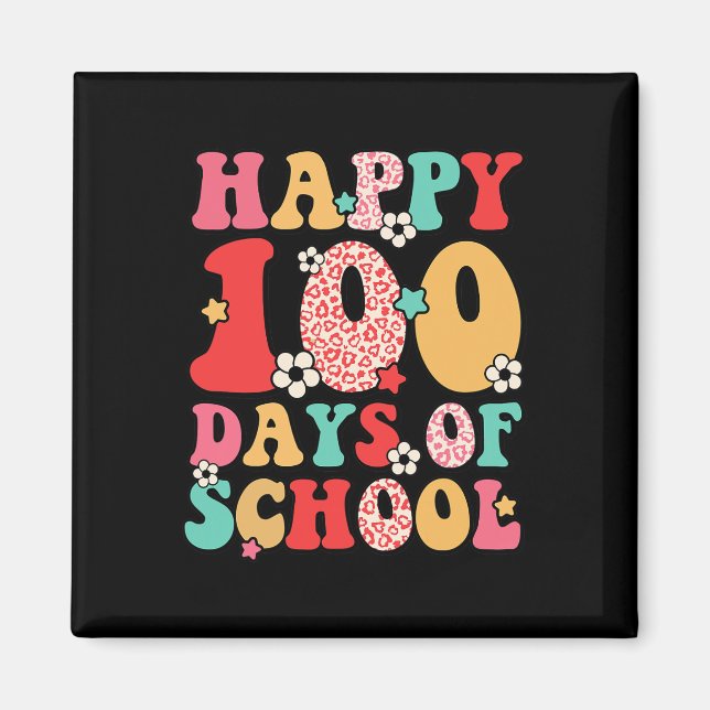 Íman Professores Crianças Retro Groovy 100 Dias Feliz 1 (Frente)