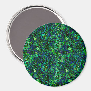 Íman Profusão Paisley Vibrante Floral Azul Verde