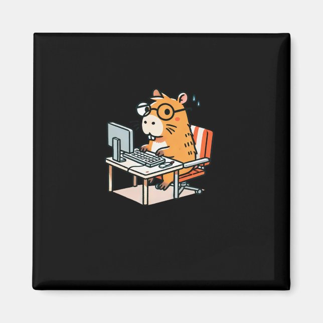 Íman Programador Capybara A Trabalhar No Pente Do Compu (Frente)