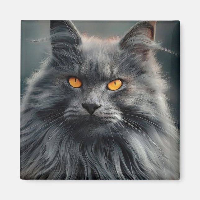 Íman Projeto de Retrato de Majestoso Gato de Cabelo Lon (Frente)
