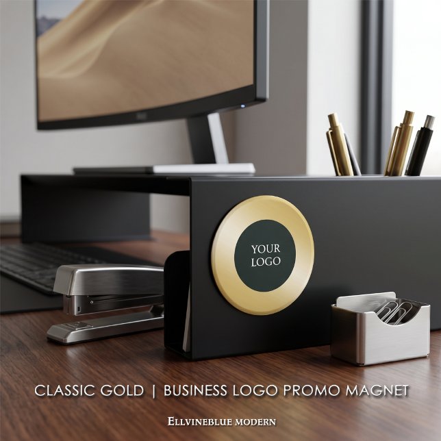 Íman Promo de Logotipo Empresarial Ouro Clássico (Classic Gold Magnet | A polished layout created to showcase your logo. )