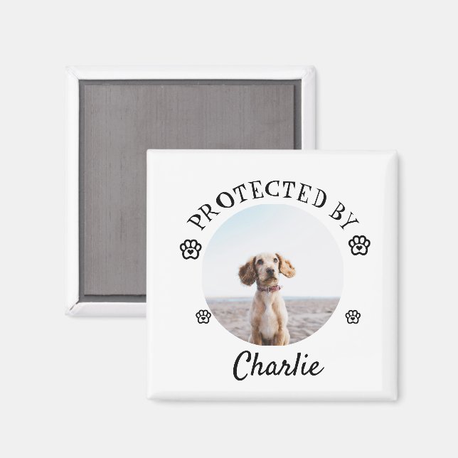 Íman Protected By Dog Photo Paw Print Design (Front/Back)