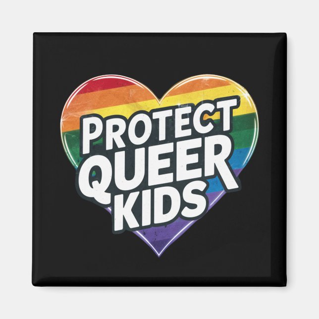 Íman Proteja Crianças Queer  Coração Arco-íris  Orgulho (Frente)