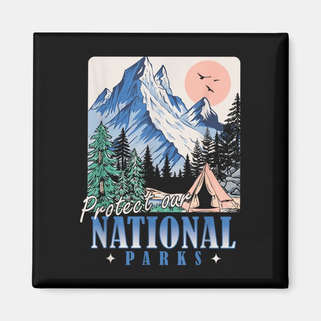 Íman Proteja nossos parques nacionais design retrô vint (Frente)