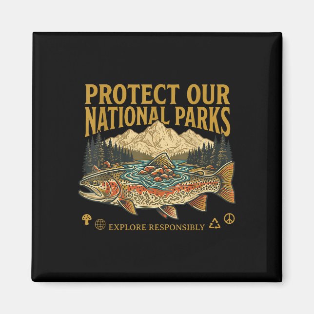 Íman Proteja nossos parques nacionais design retrô vint (Frente)