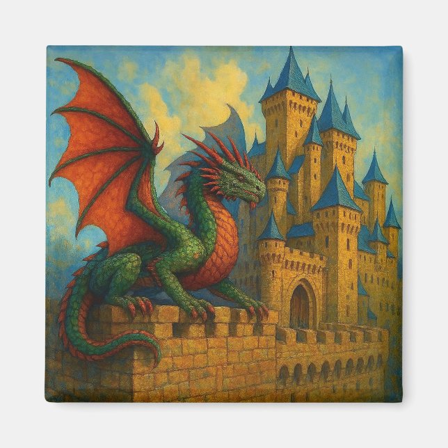 Íman Protetor do Castelo do Dragão Medieval (Frente)