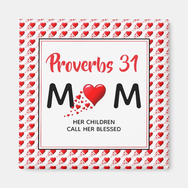 Íman PROVERBS 31 MOM Red Hearts Dia de as mães Cristão (Frente)