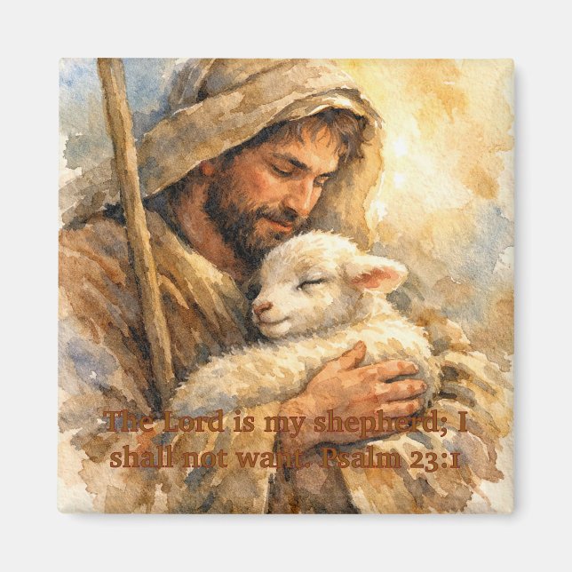 Íman Psalm 23:1 Good Shepherd Square Ornament (Frente)