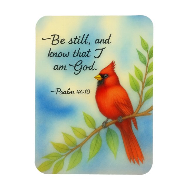 Íman Psalm 46:10 Be Still Red Cardinal Scripture Nature (Vertical)